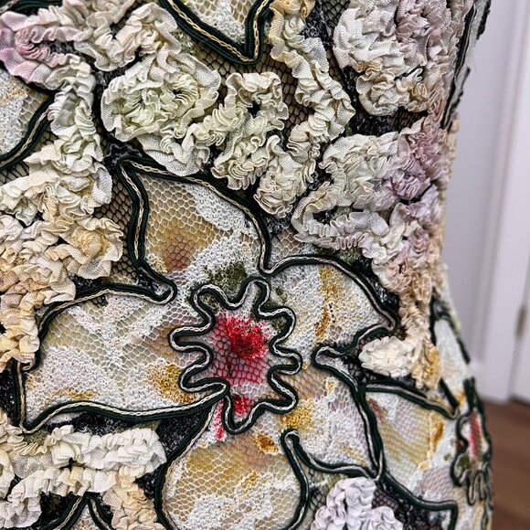 Mezon Textured Floral Ribbon Unique Artsy Y2K Tank Top Sz S - Picture 3 of 11